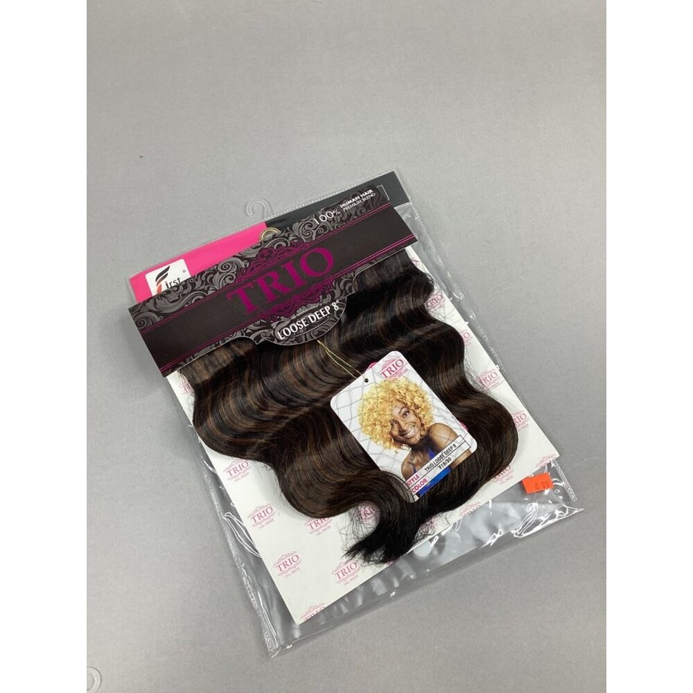 8" Trio Loose Deep Color #F1B30 Off Black Highlights Blended Hair Extensions Tra